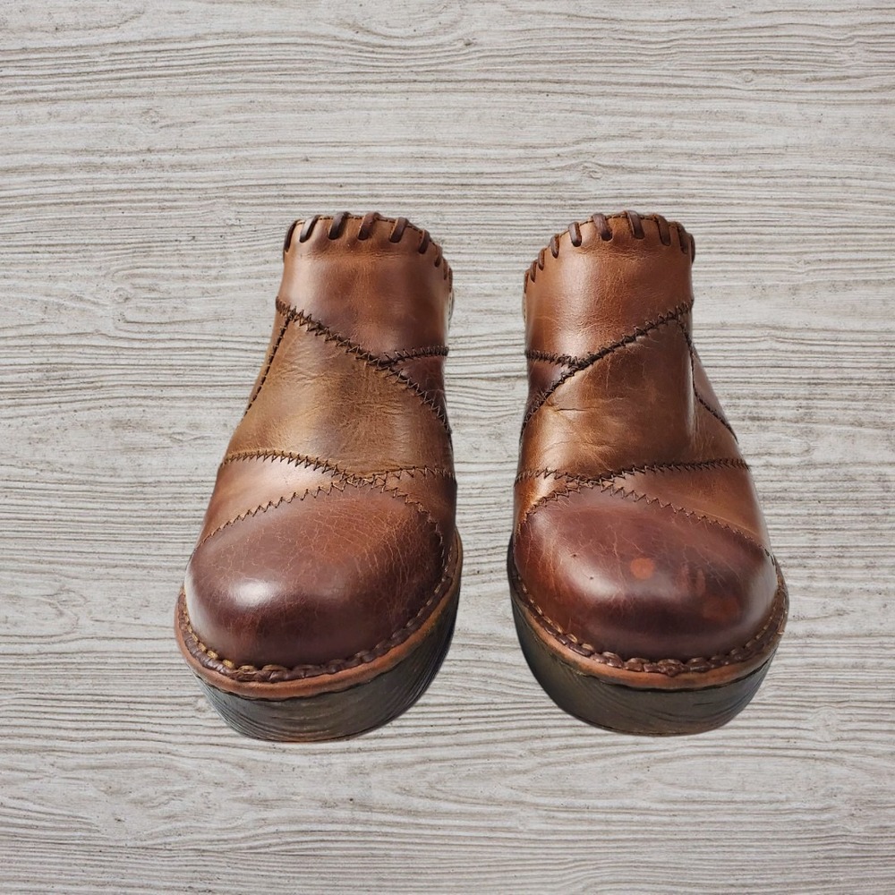Born Womens Brown Leather Patchwork Platform Clogs Mules Size 8M F14502 VCJH16 - Picture 2 of 8